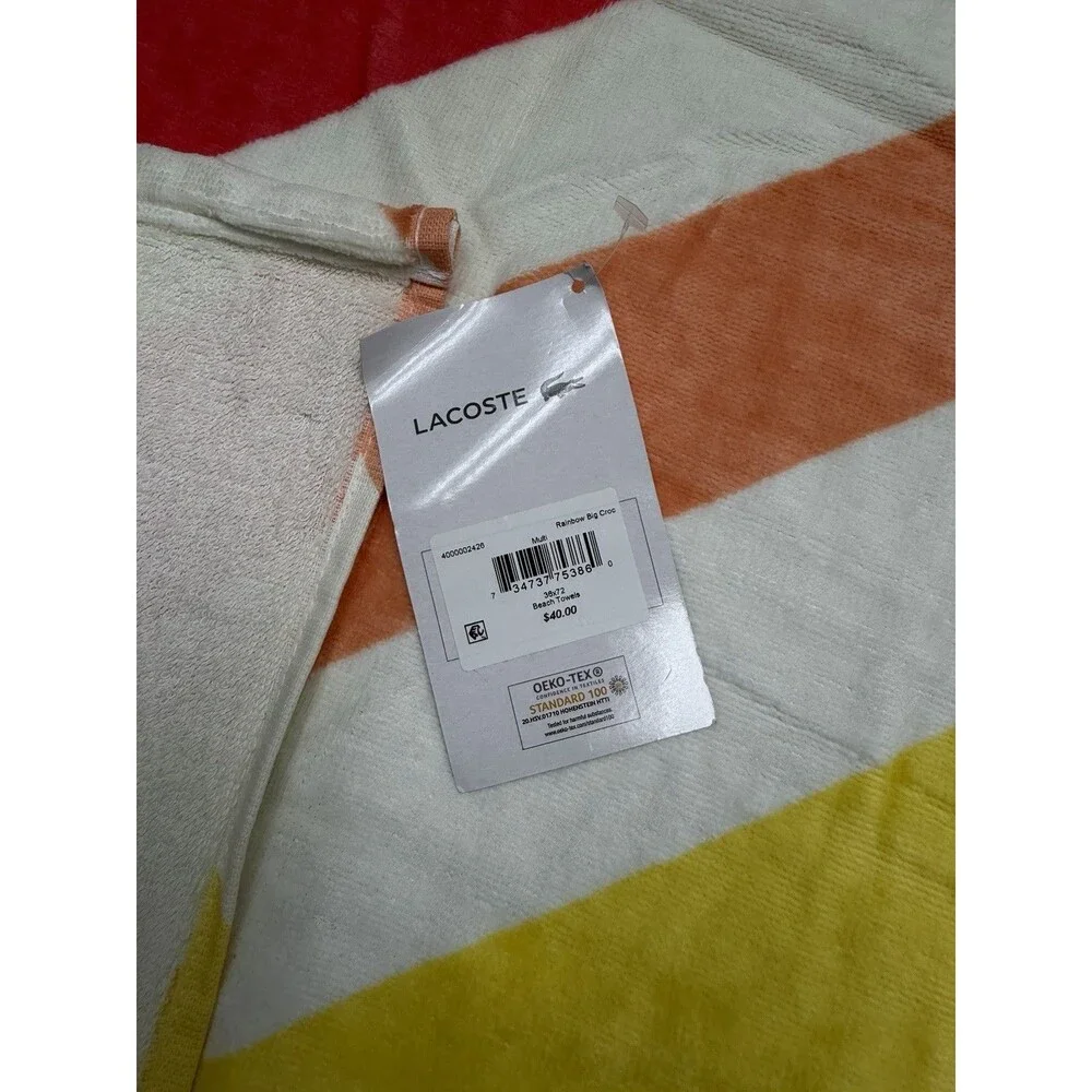 Lacoste Rainbow Big Croc Cotton Beach Towel 36”x72”